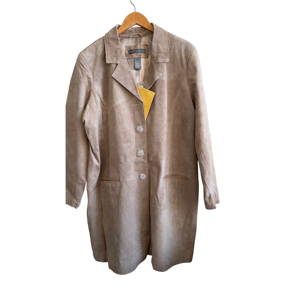 NWT Jessica Holbrook Genuine Leather Suede Blazer Jacket 1X Beige‎